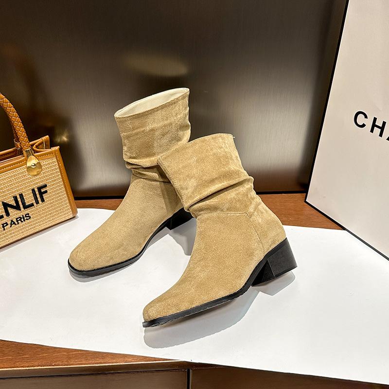 Женские новые ретро ботинки на скрытой платформе с плиссировкой, ковбойские ботинки в западном стиле с острым носком, повседневные универсальные ботильоны-чулки, рыцарские короткие ботинки