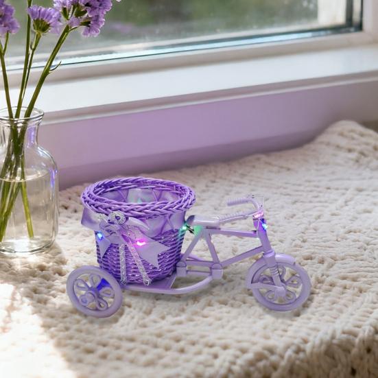 Yousheng Rattan Trolley Flower Basket Decorative Tricycle with Colorful Flowers Woven Container Home Office Decor Wedding Party Favor