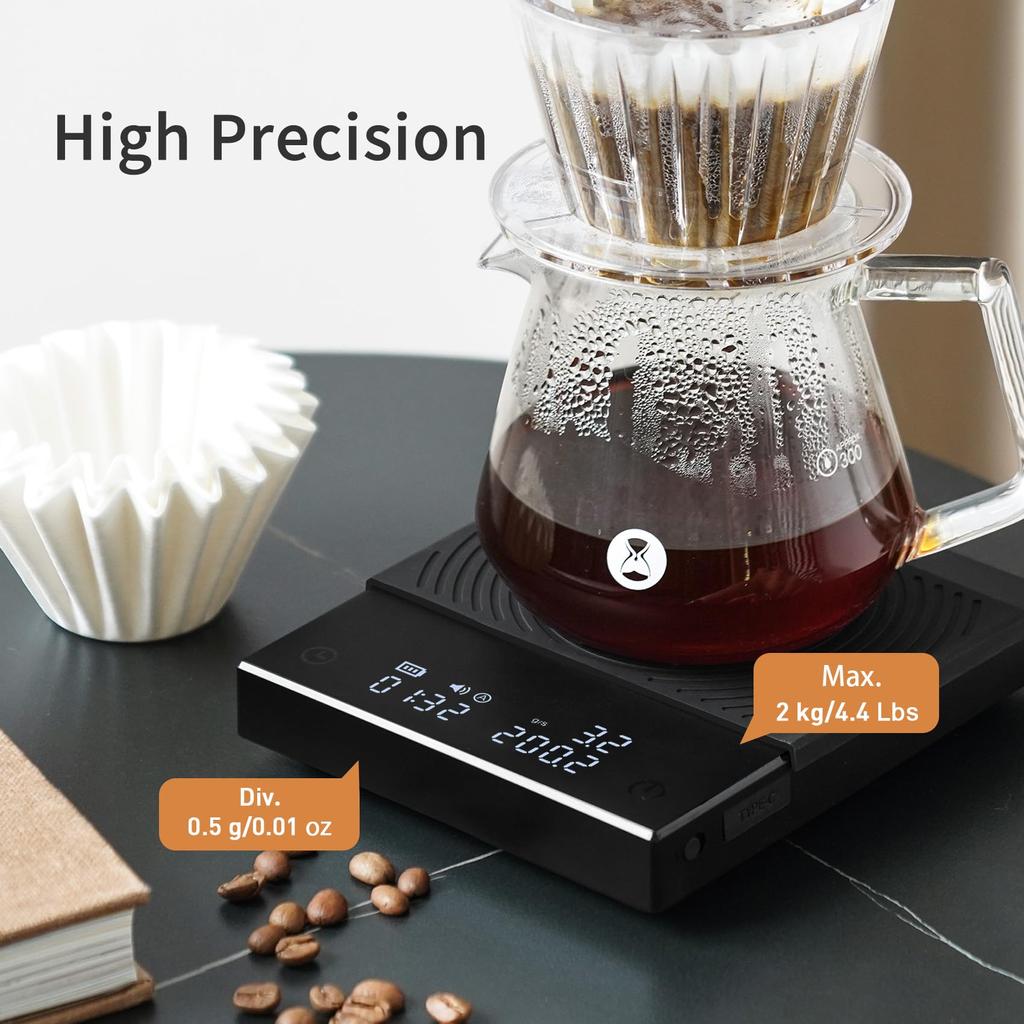 TIMEMORE Black Mirror Basic Coffee Scales Высокоточный измерительный прибор Точность Диапазон измерения Функция таймера Функция автоматического выключения весов Черный