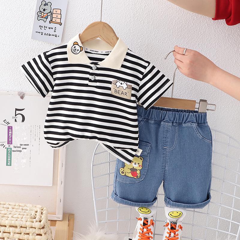 Летний комплект поло из двух предметов для мальчиков в корейском стиле 2023 г. — рубашка с коротким рукавом и шорты