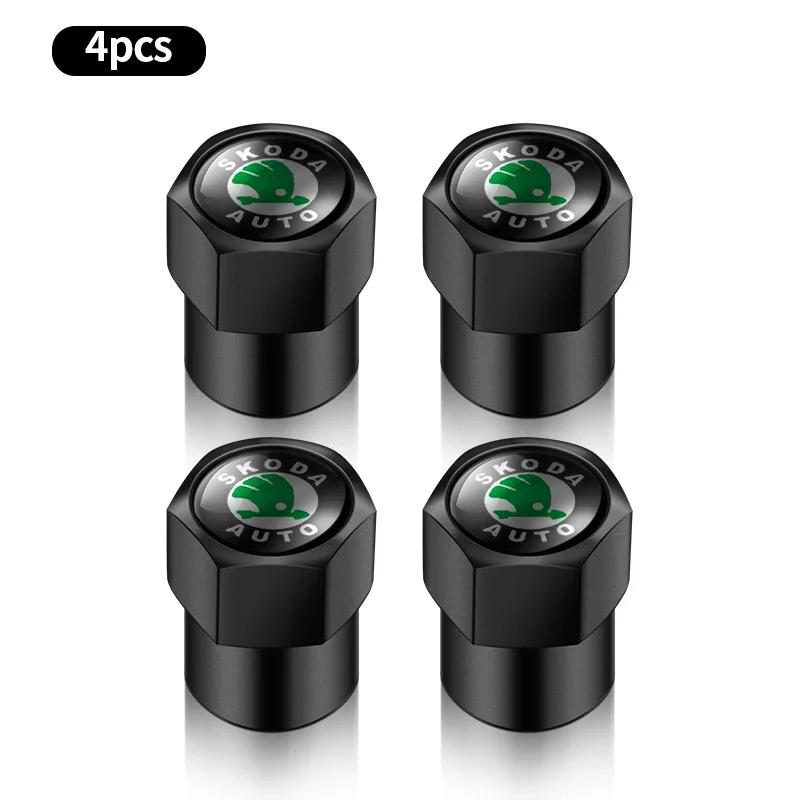 Car Sticker 2026 Hot 4Pcs Car Logo Wheel Tire Valve Air Valve Stem Caps For Skoda Octavia Fabia Kamiq Kapoq Kodiaq Rapid SCALA S