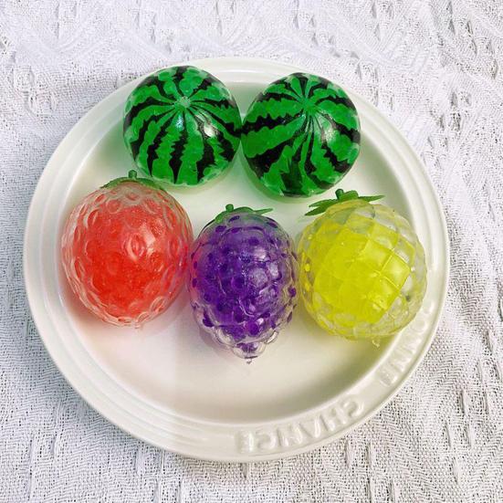 Bead Filled Fruit Squeeze Toy Stress Relief Strawberry Grape Watermelon Pineapple Pinch Sensory Fidget Toy Kids Adults Soft TPR Calming Stress Ball