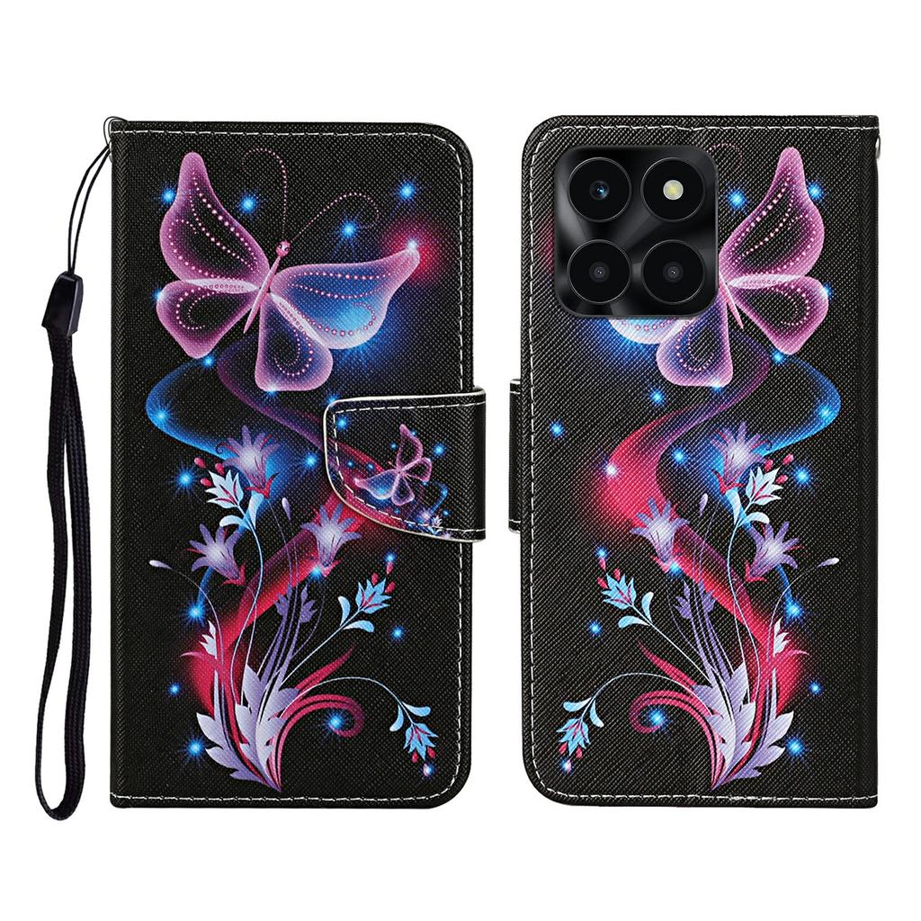 Protective Case for Honor X6c 4G/X6b 4G/X6a 4G/X5b/X5b Plus Pattern Printing Leather Folio Phone Cover with Wrist Strap