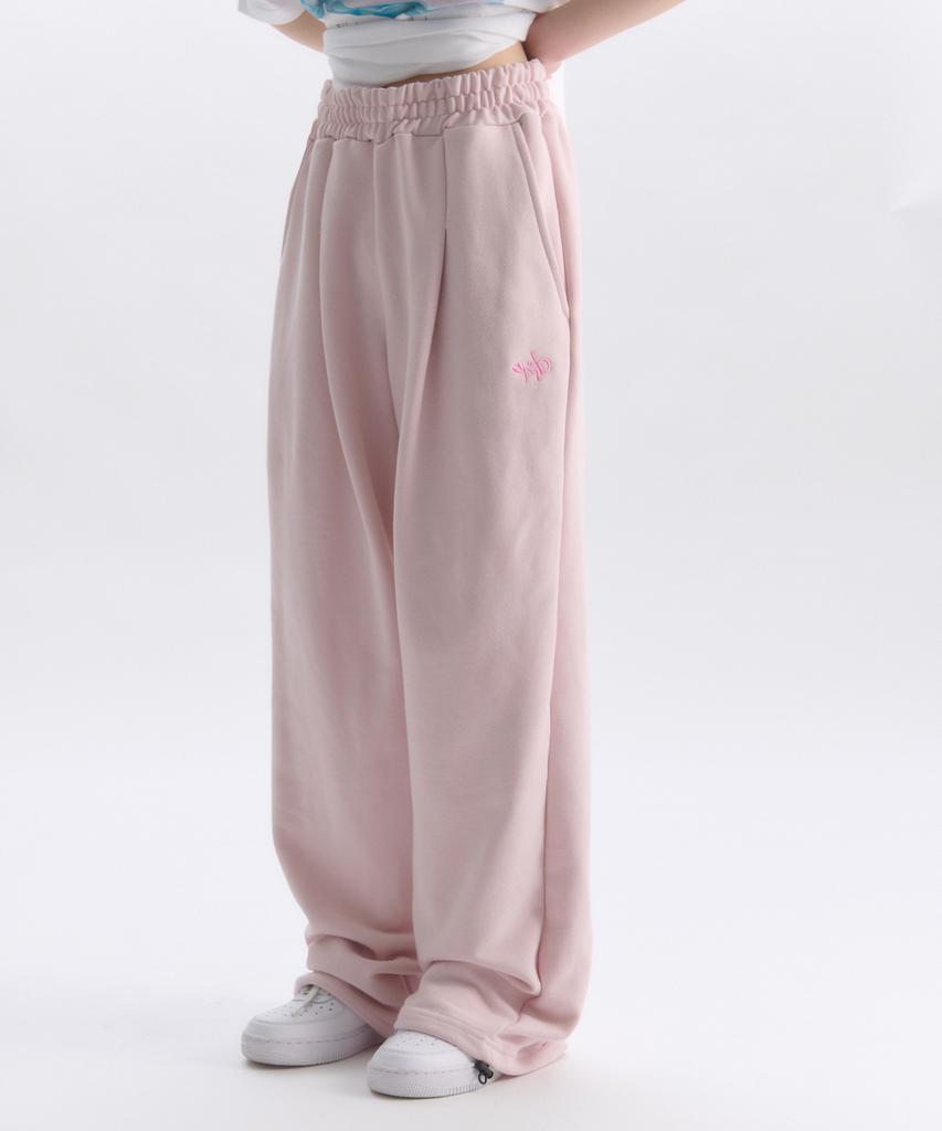 AMBLER Angel And Ribbon Embroidered Pintuck 2-Way Wide Training Sweatpants Ap1002 (Pink)