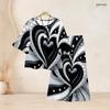 Women Plus Size Round Neck Flared Half Sleeve USA Flag Printed White Two Piece Long Skirt Set