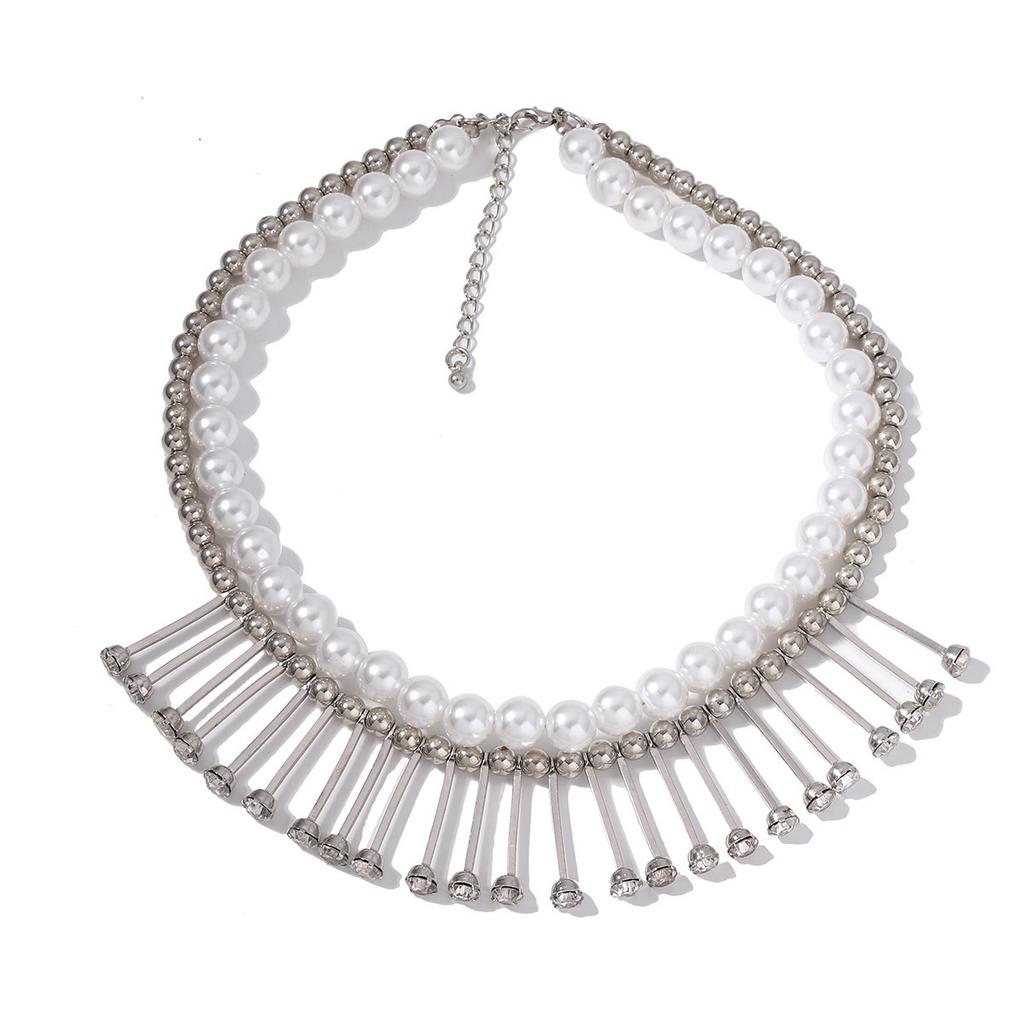 Преувеличенное винтажное двухслойное ношение имитация жемчуга темпераментная кисточка воротник персонализированная трендовая модель