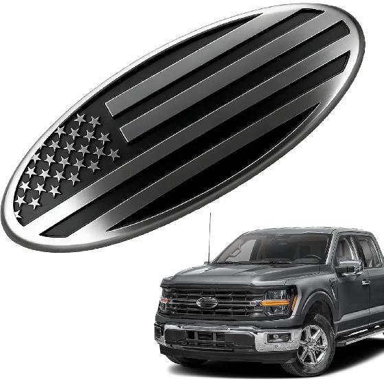 Front Grill Emblem for Ford, 9" Aluminum Front Grille Rear Tailgate Badge American Flag Oval Patriotic Hood Label for Ford F150 F250 F350 Edge