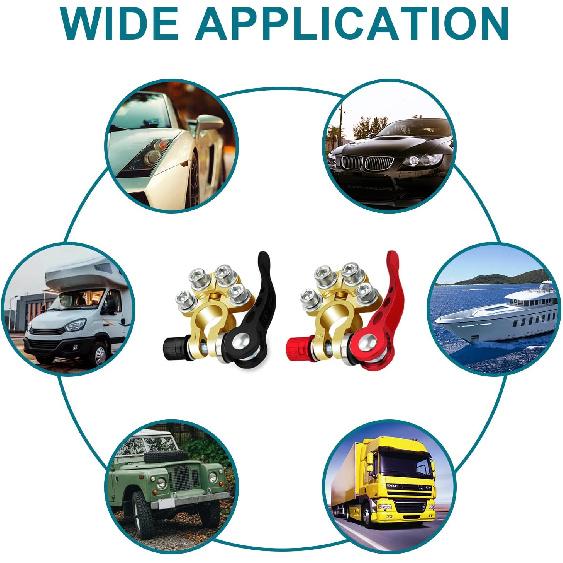 2PCS Battery Terminal Connectors, 4 Way Quick Release Disconnect Battery Terminals, Positive Negative Battery Cable Ends For SAE/JIS Type A Posts By