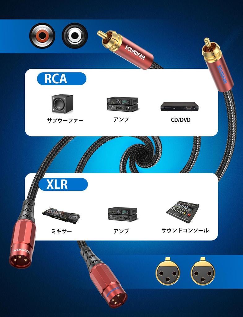 Кабель-конвертер SOUNDFAM RCA XLR 2XLR 2RCA Премиальный небалансный микрофонный кабель, совместимый с CD, винно-красный, 1 м, (мужской) - (мужской)