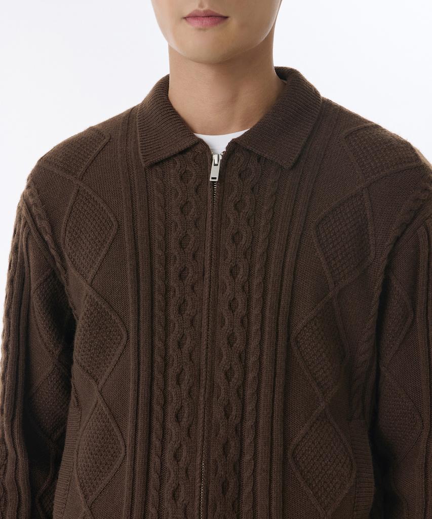MUSINSA STANDARD Aran Cable Collared Knit Zip-Up [Brown]