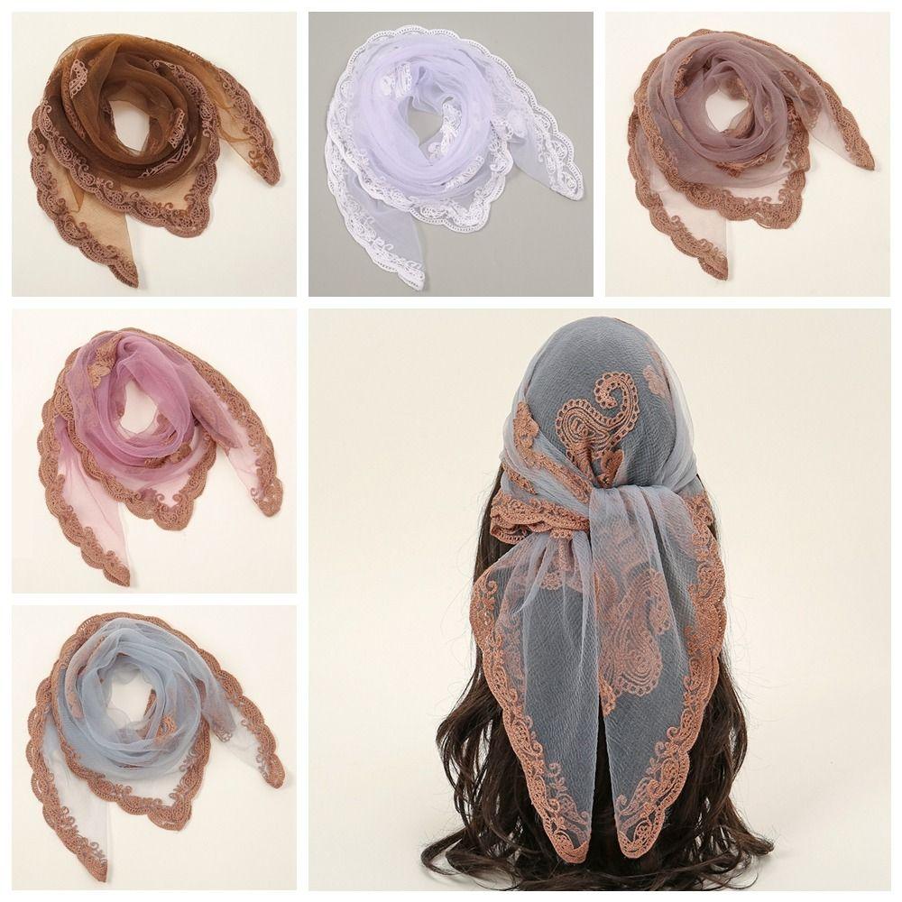 Hollow Out Foulard Bandana Embroidery Lace Handkerchiefs Elegant Hair Scarf Headband  Women