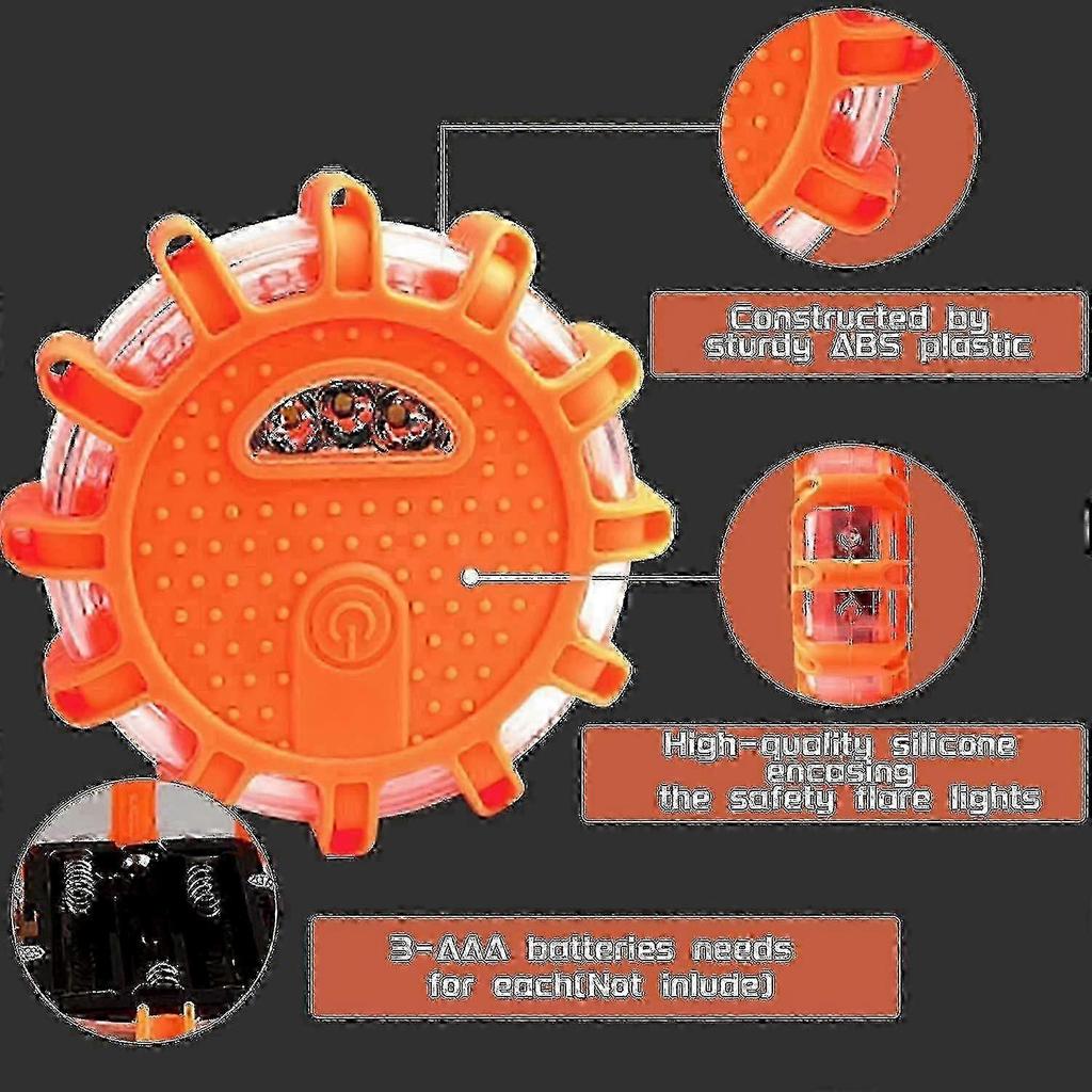 Roadside Emergency LED Flashing Warning Flare Light Kit with Beacon Discs