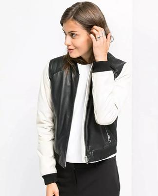 Байкерская куртка ручной работы из натуральной черной и белой кожи для женщин, 100% овчина, мотоцикл