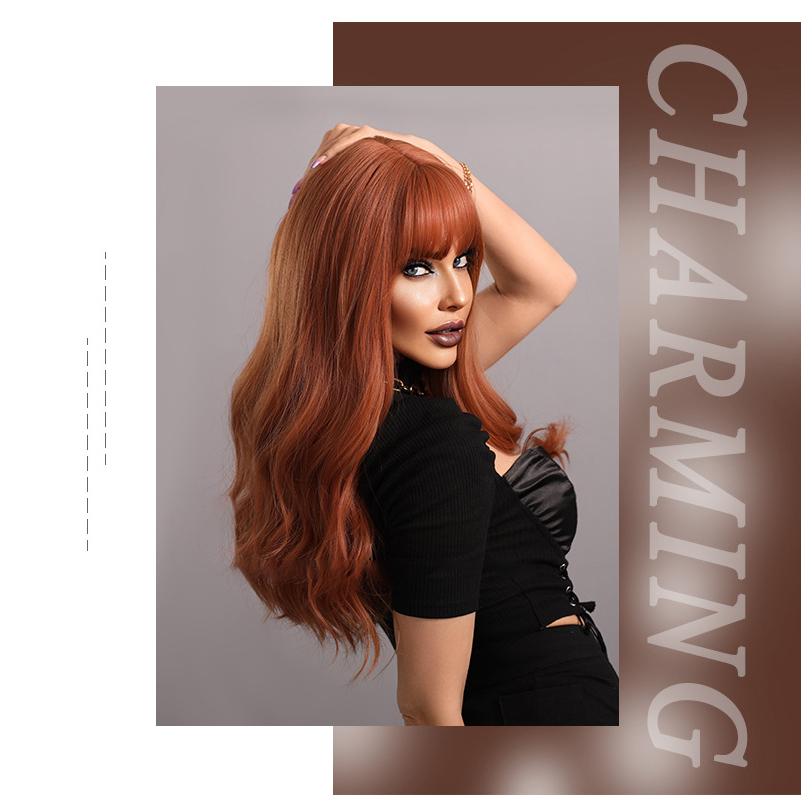 Жен. 60 см Искусственные волосы Темно-коричневый Парик Длинные волосы Длинные вьющиеся волосы Розовые волосы Сетка Головные уборы Полный головной убор Натуральный настоящий парик