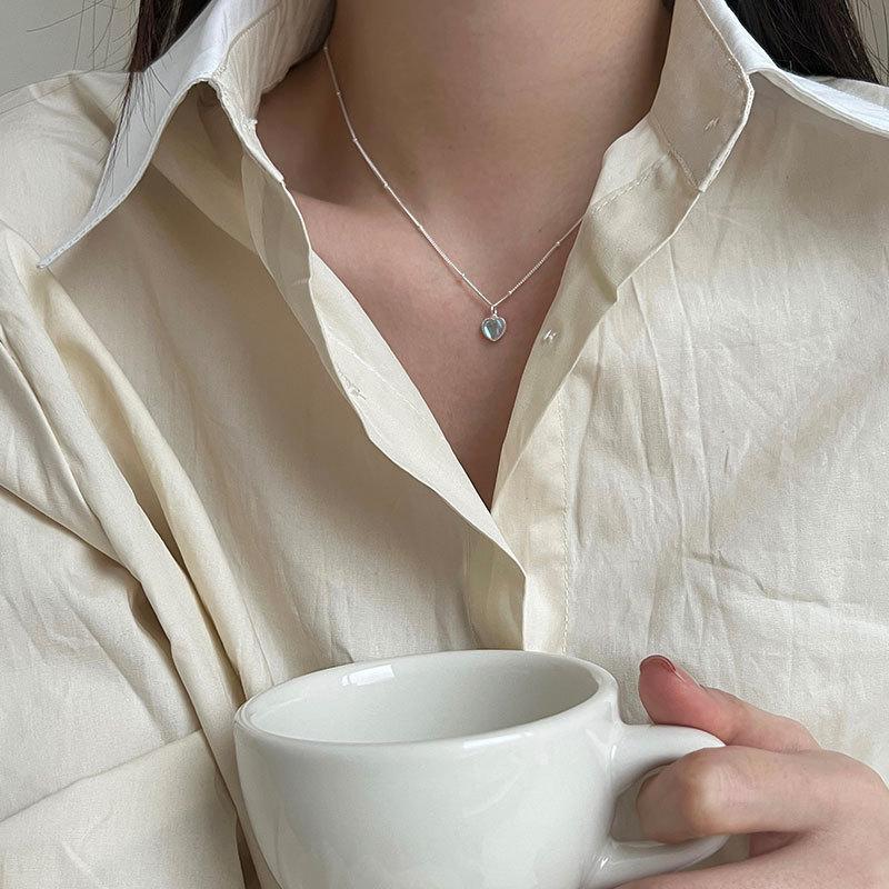 43 см ожерелье из стерлингового серебра 925 пробы с кулоном в форме сердца и лунного камня, оригинальное ожерелье для женщин, ювелирные изделия, трендовые колье-подвески