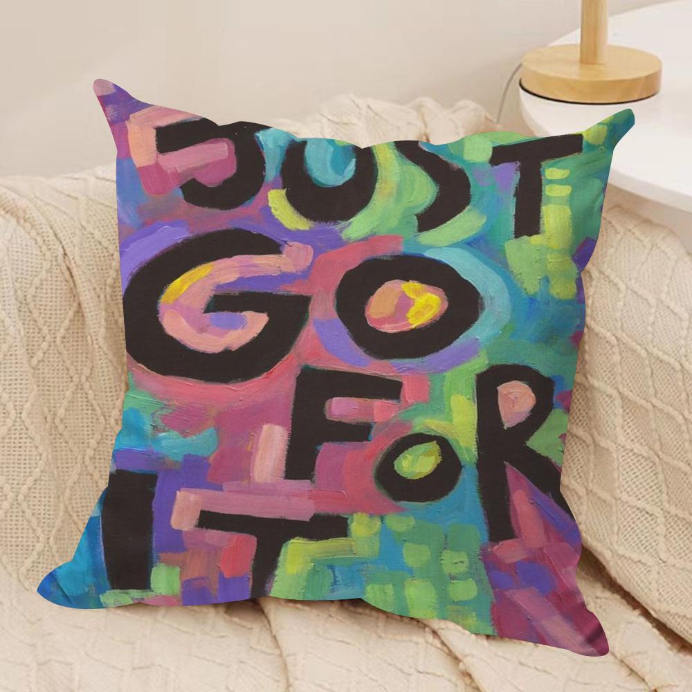 Creative Watercolor Words Cushion Cover Short Plush Double-Sided Print Square Throw Pillow Covers Sofa Home Cushion Decor