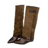 Boots children's autumn and winter new pointed inner height slope heel French straight high tube but knee boots women