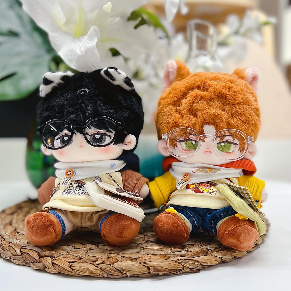 niannyyhouse 20cm Plush Toy Clothes, Color Blocking, Hoodie, Jeans, Shoes, Scarf, Glasses, Backpack, Cotton Doll Clothes, Dress-Up (Coffee)