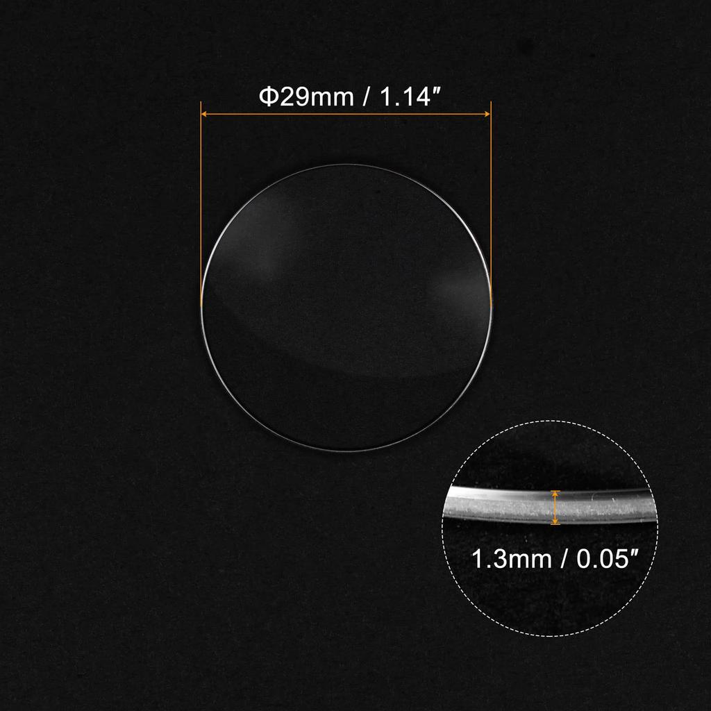 Uxcell Стекло для часов Сапфировое стекло Линза, Одинарный купол Круглое, Диаметр 29 мм, Толщина края 1,3 мм, Прозрачная запасная часть