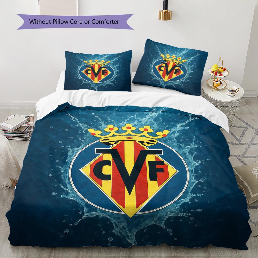 Villarreal Club de Fútbol Pattern Bedding Quilt Set Home Decoration Gift (1 * duvet cover + 2 * pillowcase without core)