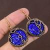 Natural Blue Cameo Face Gemstone Handmade Copper Wire Wrap Earring 2.17 F2J41