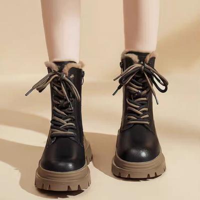 Женские зимние ботинки на шнуровке с круглым носком на платформе, плюшевые, удобные и элегантные, тренд Y2k 2025, рабочая модель по акции, утепленная горячая женская обувь