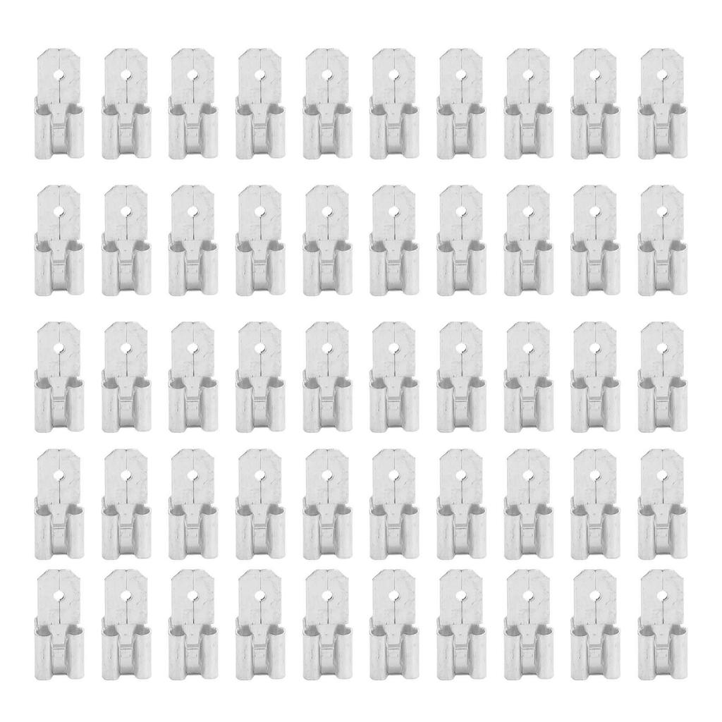 50Pcs Piggyback Spade Connectors Brass 6.35mm Double Headed Plug 3 Way Wire Connector Silver