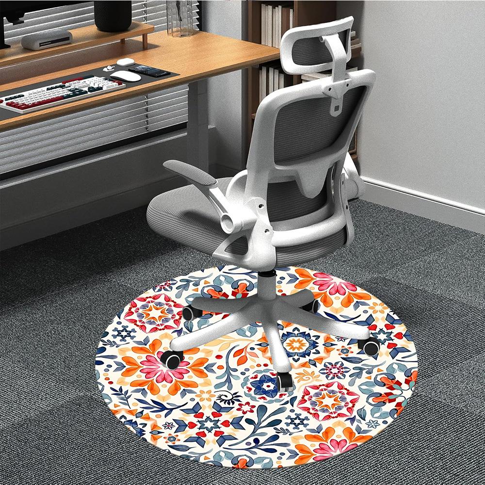 1pc Floral Mandala Pattern Office Round Rug, Non-slip, Soft and Durable Office Rug for Interior Decoration, Perfect for Office, Beautiful Decoration y