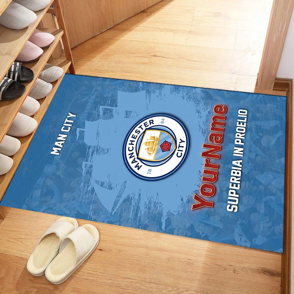 Manchester City Customizable Name Area Rug Perfect for Hallway Outdoor Living Rooms Playrooms Anti-slip Rug Decorate Offices Birthday/Christmas Gift