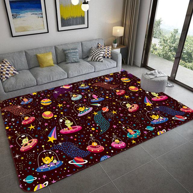 Cartoon Space Universe Planet Carpet For Children Soft Flannel Kids Play Mat Boys Girl Room Mat Bedroom Bedside Carpet Floor Rug