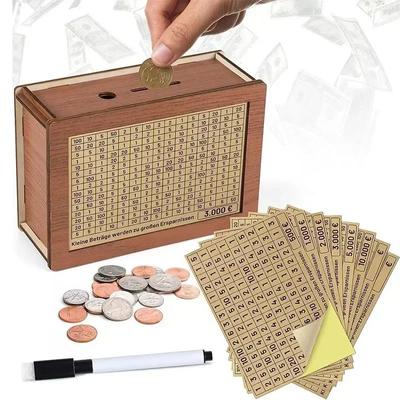 Копилка для денег 500/1000/2000/3000/5000/10000 евро, деревянная копилка для денег, многоразовая копилка с копилками для целей и чисел