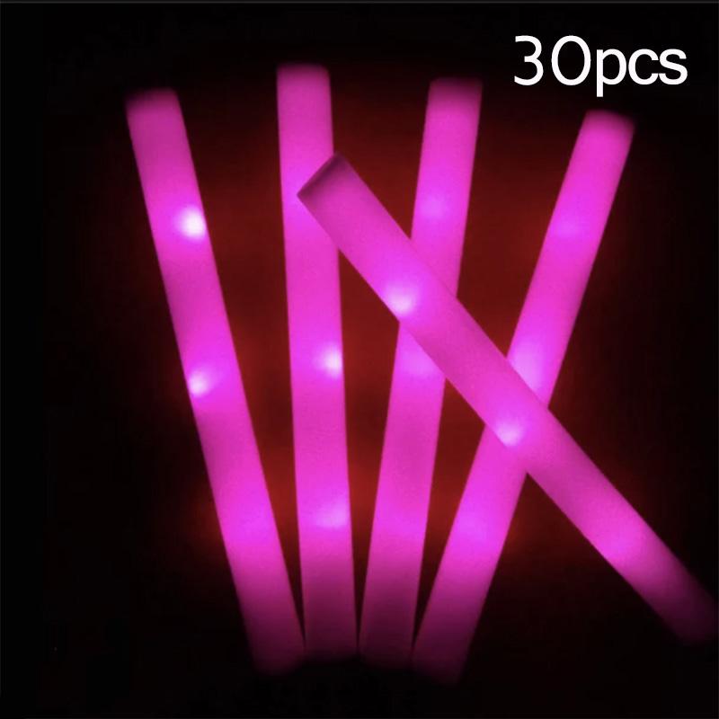 15/30Pcs LED Glow Foam Sticks Bulk Colorful RGB Light Cheer Tube for Xmas, Wedding, Birthday Party Supplies