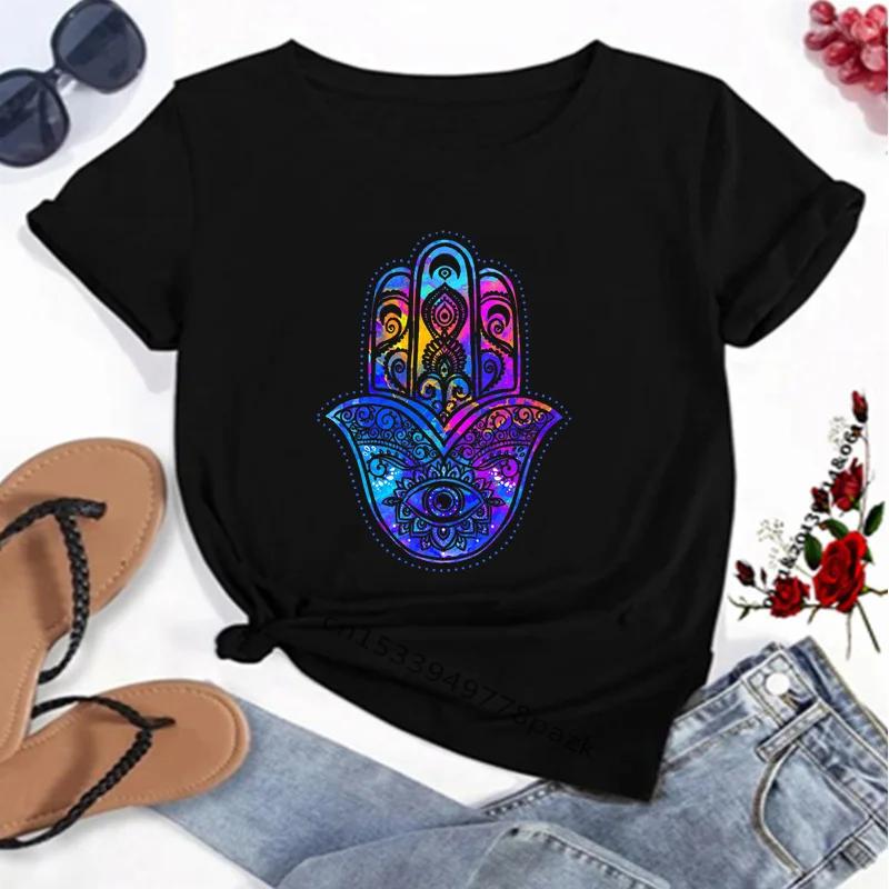Женские футболки с принтом Hamasa Hand of Fatima Lucky Hamsa Hand Harajuku, футболки унисекс, летние черные футболки с короткими рукавами, женские футболки