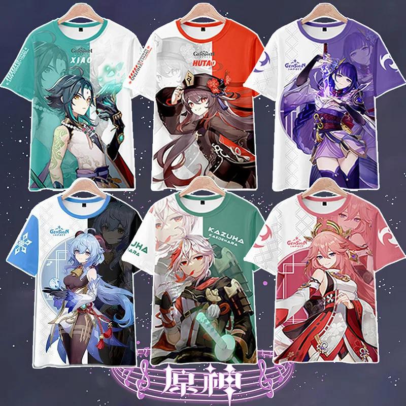 Новая игра аниме Genshin Impact Hutao Yae Miko принт футболка 3D мужчины женщины косплей футболка летняя уличная одежда Harajuku унисекс