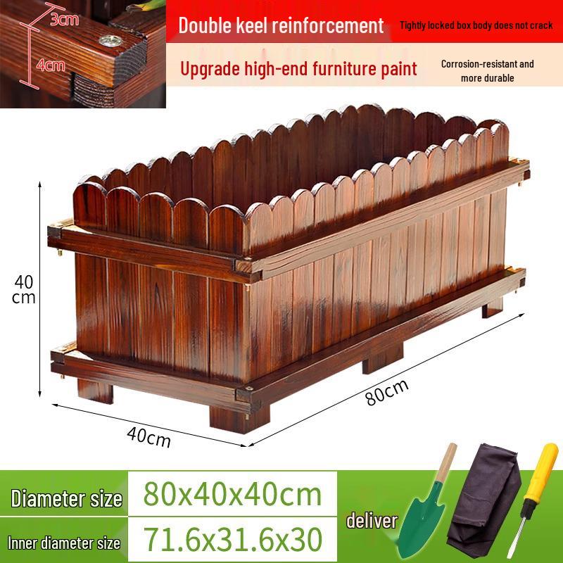Outdoor Rectangular Wooden Flower Box and Vegetable Planter