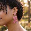 Breast Cancer Awareness Jewelry 1 Pair Earrings for Women, Glitter Rhinestone Casual Party Dangle Accessories Ribbon Drop Earrings, Gift Comfortable