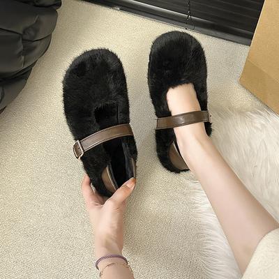 Сяосянфэн пушистые туфли женские на плоской подошве хлопковые тапочки осень-зима уличные дизайнерские мягкие туфли Мэри Джейн из бархата