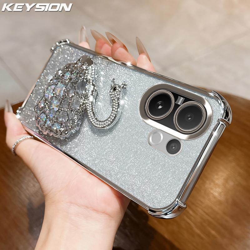 KEYSION Противоударный чехол с гальваническим покрытием для VIVO V60 5G Прозрачный Мягкий ТПУ Блестящий Инкрустированный стразами Лебедь подставка Задняя крышка для VIVO V60