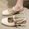 Baotou Sandals Female Summer Fashionable and Comfortable Temperament Thick Heel One Word Buckle with Silver Mary Jane Single Shoes