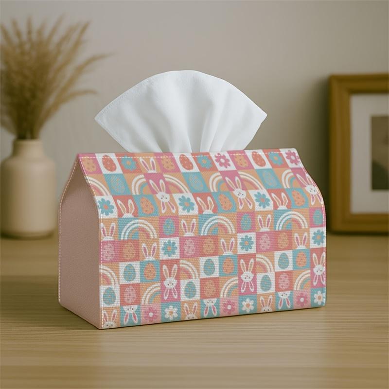 1pc Easter-Themed Tissue Box Holder Featuring a Contemporary Design with Bunny And Egg Geometric Pastel Illustrations, Made from Durable Polyester, Pe