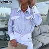 Женская мода рубашка воротник длинный рукав полосатый свободные рубашки