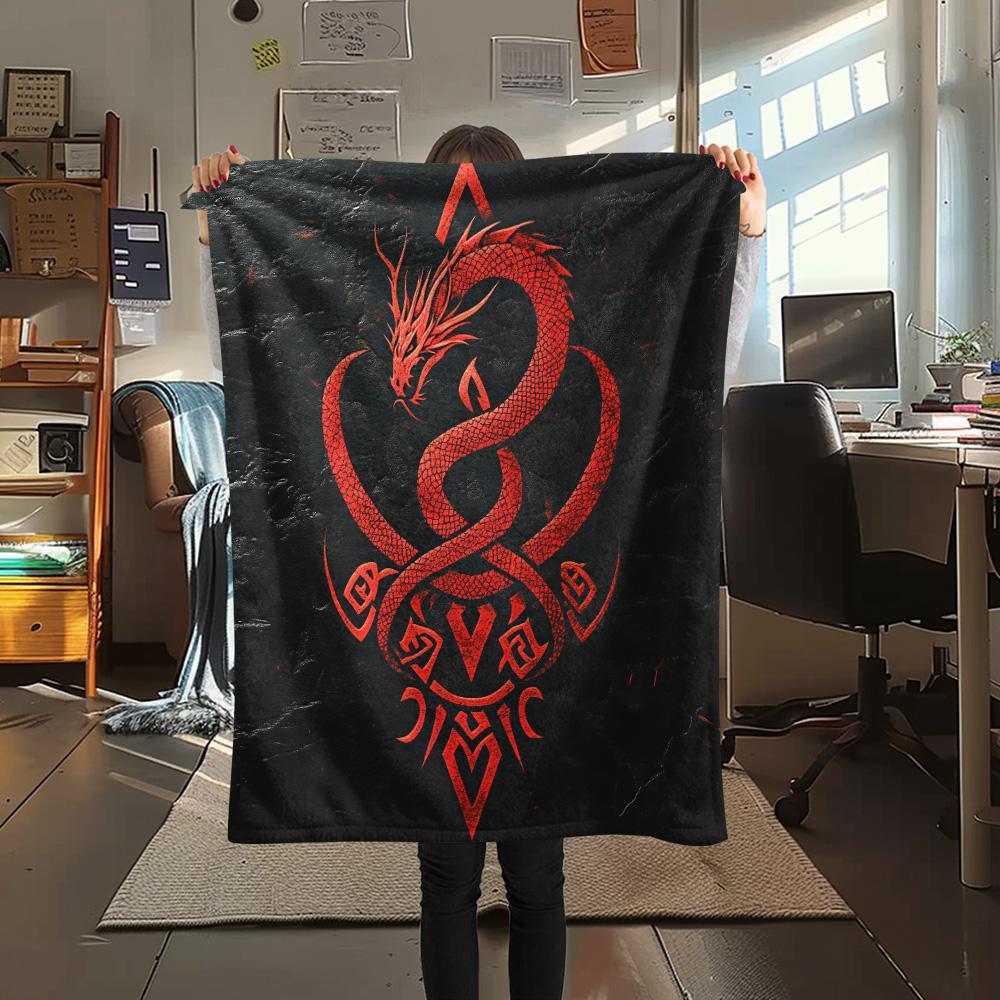 Dragon Symbols Print Flannel Blanket, High quality Comfortable for All Seasons, Home Decor, Warmth and Comfort