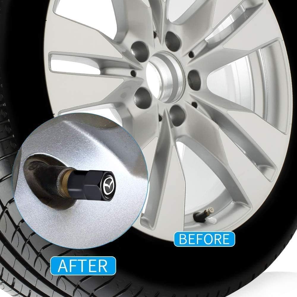Hisport Hex 016 Black 4pcs Universal Car Tire Valve Stem Caps Air Cover Fit Mazda Accessories