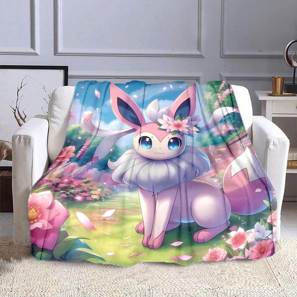 Cute Sylveon Eevee Pink Blanket for Couch or Bed - 3D Pattern Decor Blanket - Cozy Soft Fuzzy Blankets Suitable for All Seasons
