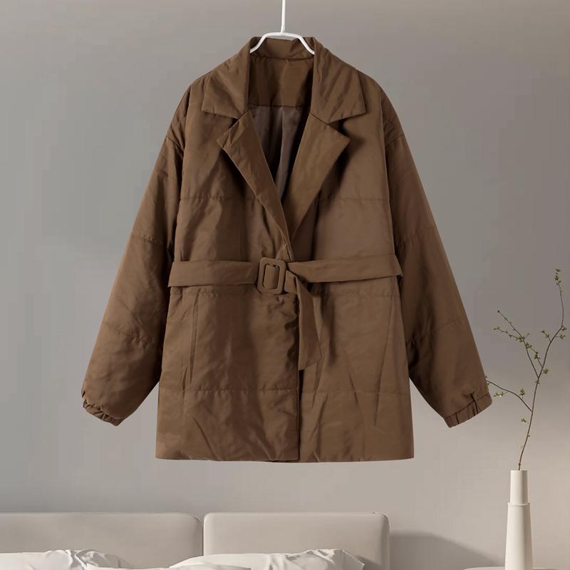 Belt Solid Color V Neck Women Coat Long Sleeve Thicken Female Jacket Winter Autumn Lace Up Pocket Fashion Lady Outwear