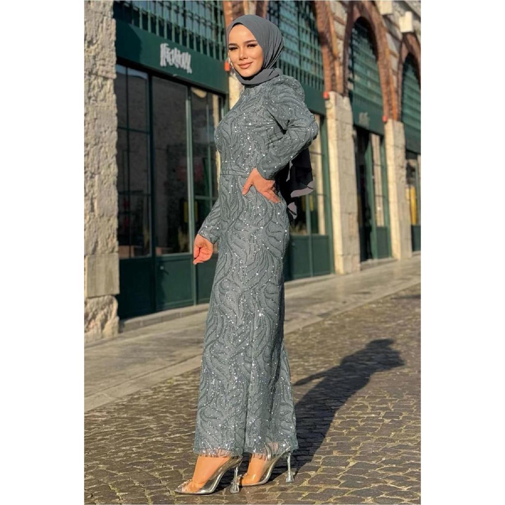 Женское серое вечернее платье с рисунком T 0411