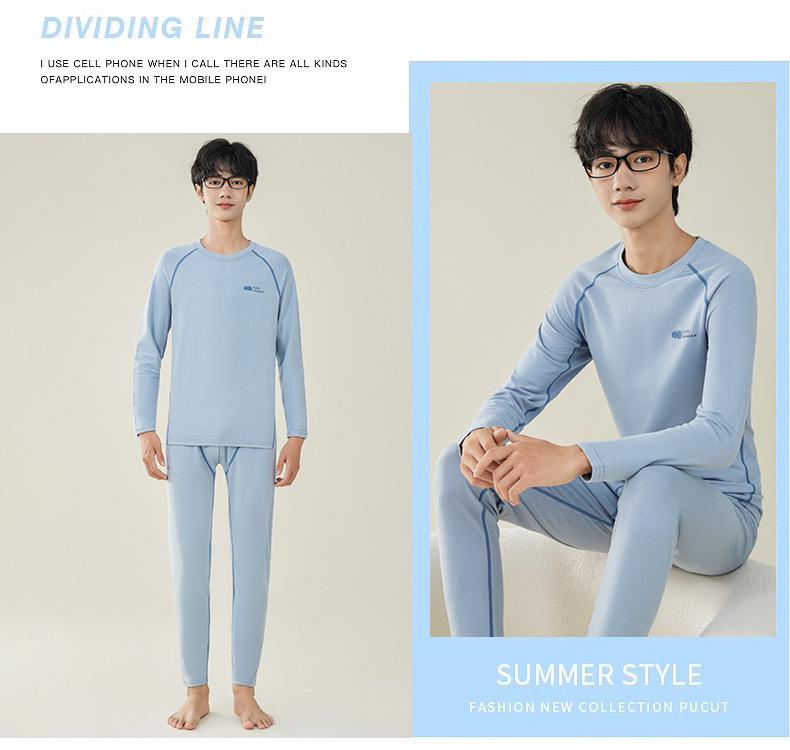 Мужской термобелье - Молодежный антибактериальный хлопково-шерстяной свитер и брюки для осени/зимы