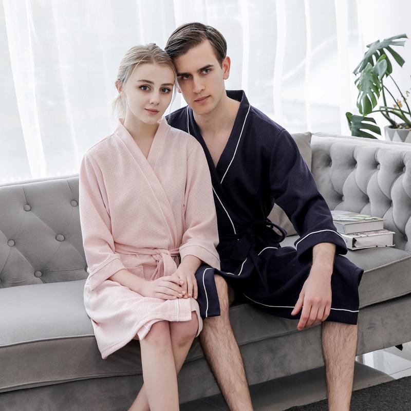Spring & Summer Waffle Bathrobe - Men's & Women's Plus Size Couple Pajamas Yukata
