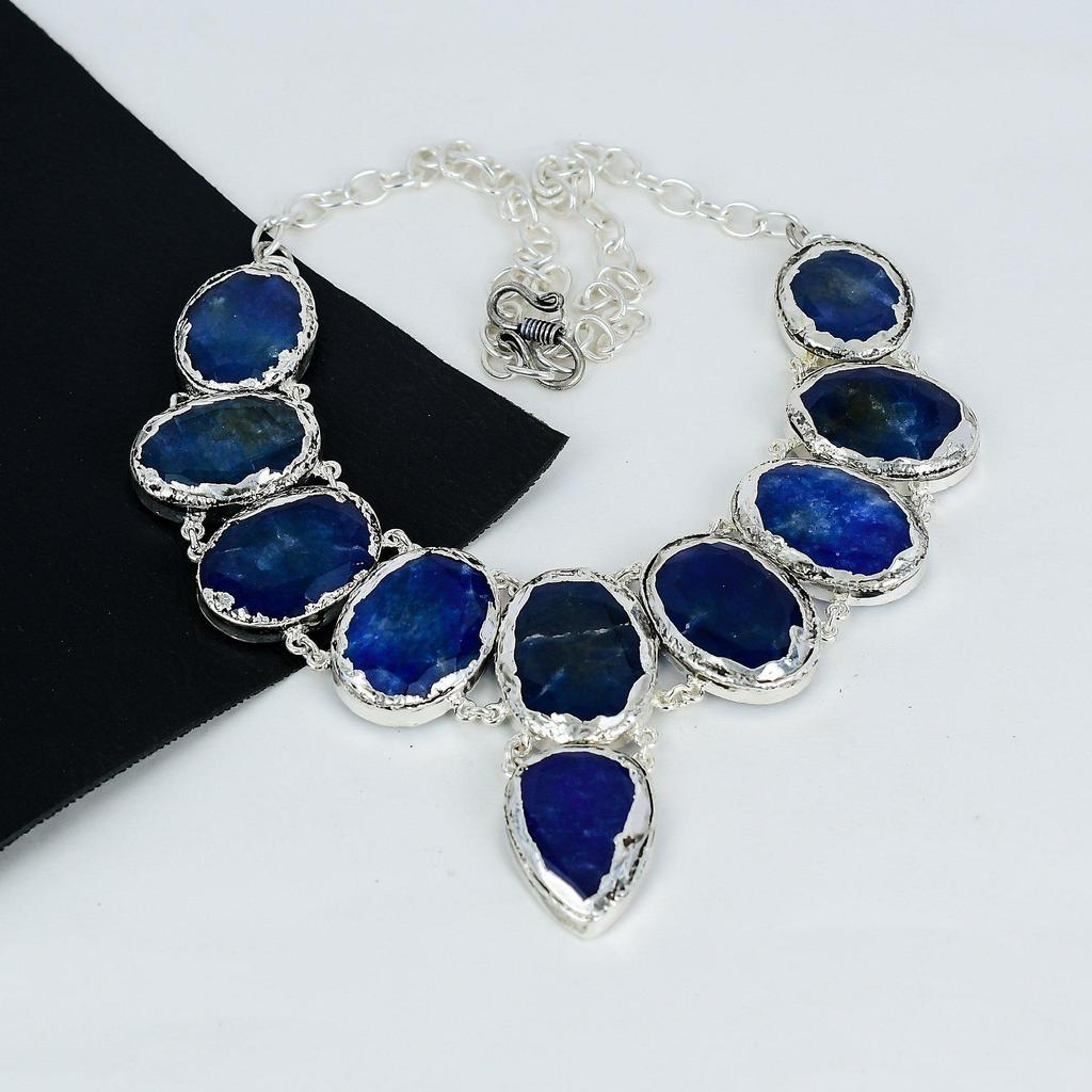 Ожерелье из серебра 925 пробы с синим сапфиром, гальванопластика, колье унисекс из серебра 925 пробы с синим сапфиром для жены, подарки на ватные палочки