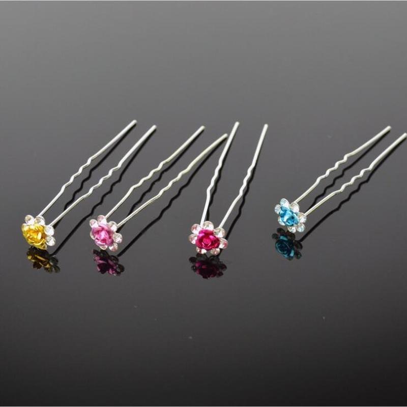 10 шт. Свадебные украшения для волос Женские Роза Цветок Серебряная Заколка U-образная Заколка Металлическая Заколка-клип Заколки Свадебное украшение для волос Аксессуар